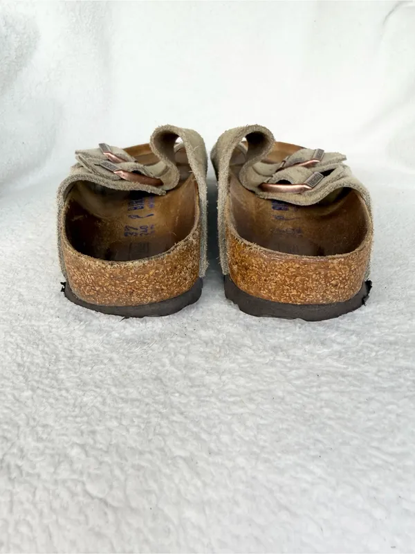 Birkenstock Women’s Suede 2-Strap Buckle Slide Sandals Beige EU 37 US 6 - Image 5