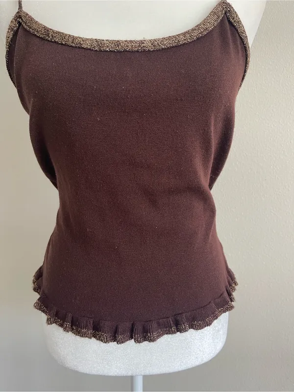 Brown Ribbed Camisole with Metallic Trim Size L - Image 3