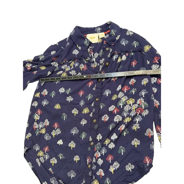 Anthropologie Maeve Fredericka Button Down Top Sz 2 Trees Navy - Image 11