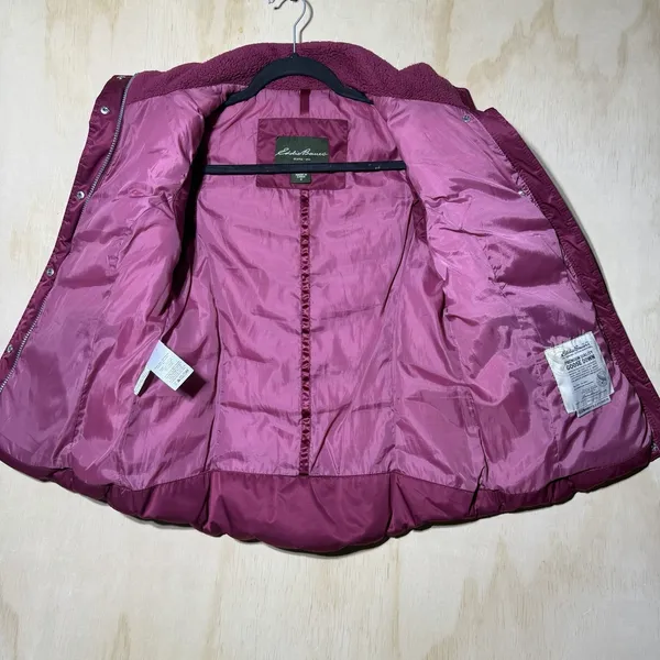 Eddie‎ Bauer Goose Down Puffer Vest Women's Small Pink 550 Fill Quilted Zip - Image 9