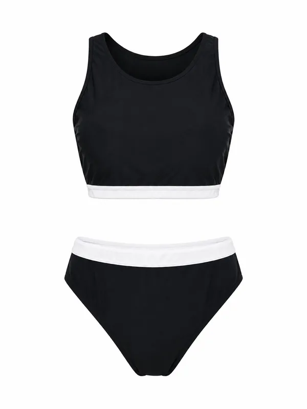 Women’s Black & White High Neck Bikini Set - Image 3