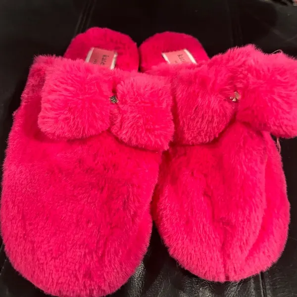 Kate Spade Vibrant Pink Fuzzy Slippers NWOT - Image 2