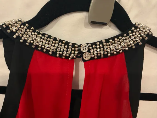 XOXO M woman halter Top red/ black. Rhinestone embellishment - Image 3