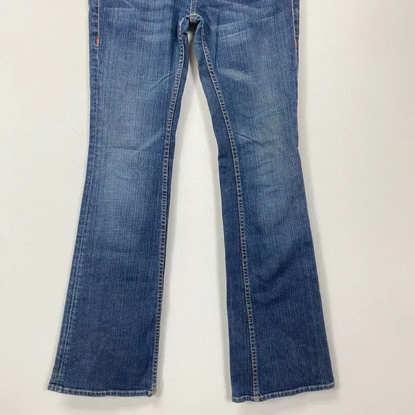 Bebe‎ EWomens Dark Wash Blue Denim Bootcut Low Rise Pants size 28 FLAWED - Image 2