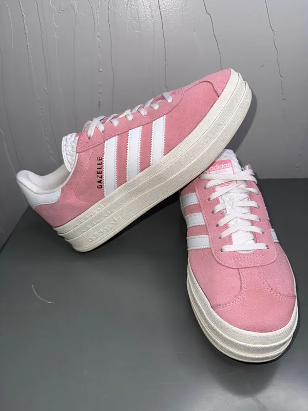 Adidas Gazelle Bold ‘Super Pop” Pink Suede Women's Sneakers with White Stripes - Image 3
