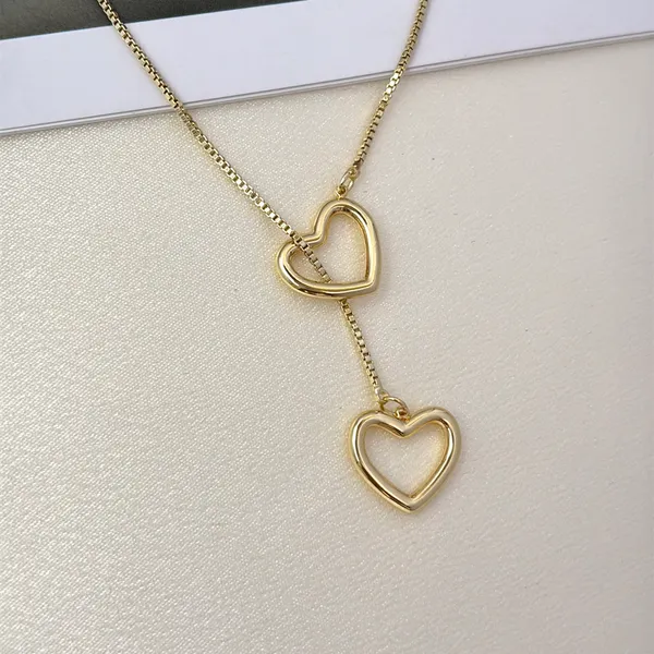 Double Love Heart Pendant Necklace for Women Hollow Designs - Image 2