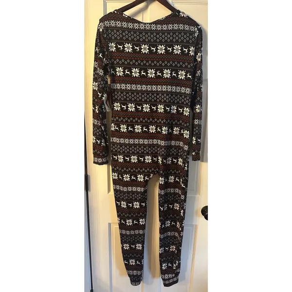 SHO SHO Stretchy OnePiece jumpsuit Pajamas Women’s XL Holiday Reindeer Snow NEW - Image 2