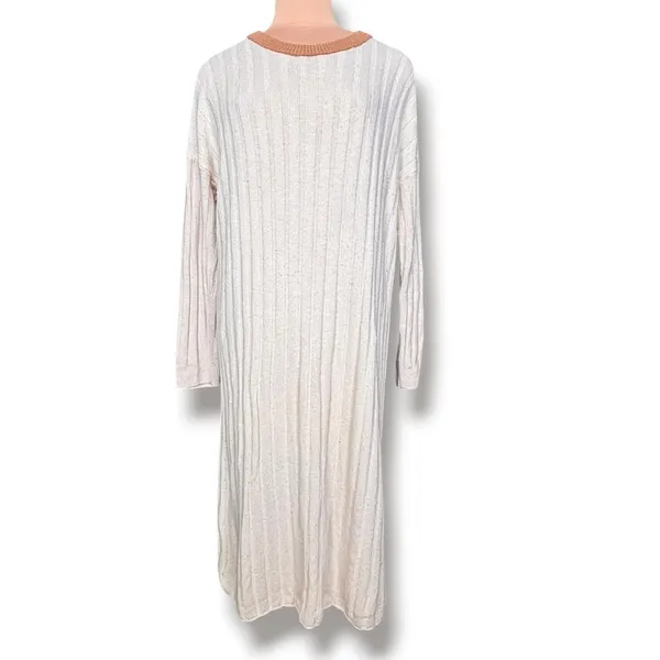 Madewell Re)sourced Ribbed Wool Alpaca Midi Sweater Dress Large Colorblock Tan L - Image 11