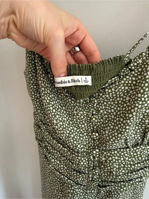 Abercrombie Olive Green Mini Dress with Tiny White Dots - Image 3