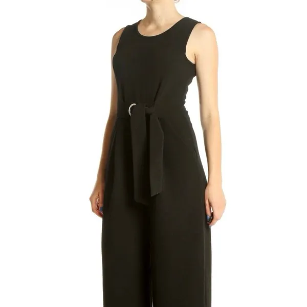 Romeo & Juliet Couture Black Sleeveless Belted Wide Leg Jumpsuit Size Medium - Image 2