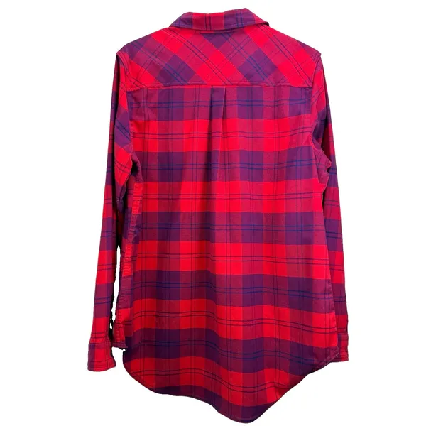LL Bean Whisper Lodge Red Plaid Flannel Button Up Shirt Pockets LARGE - Image 7