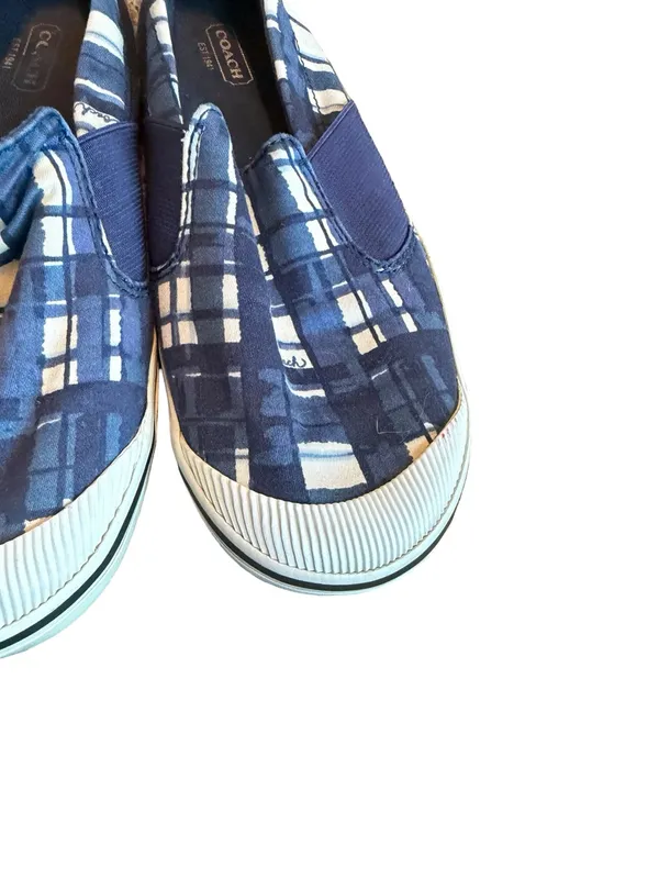 Coach Kaycee Slip-On Shoes Blue White Plaid Flats Comfort Size 6.5 Women's - Image 2