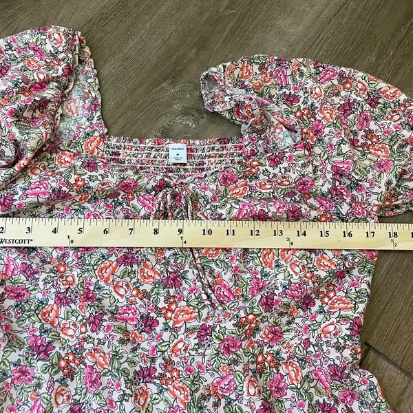 Old Navy Short Sleeve Fit & Flare Dress Sweetheart Neck Pink Ditzy Floral ~ Sz M - Image 11