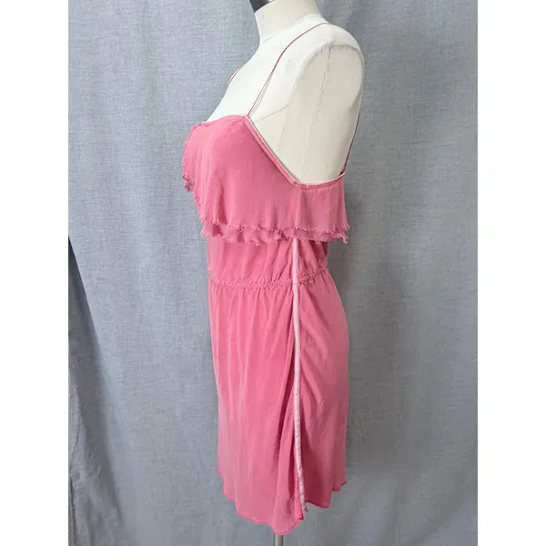 Aritzia Wilfred Pink 100% Silk Ruffle Mini Dress Medium - Image 3