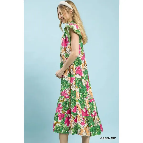 Umgee Mix Bold Floral Tiered Midi Dress -‎ Medium - Image 3