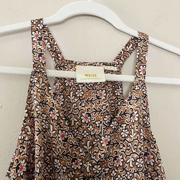 anthropologie maeve Aryana Button Up Floral 4 Boho Silky Blouse Sleeveless Tunic - Image 4