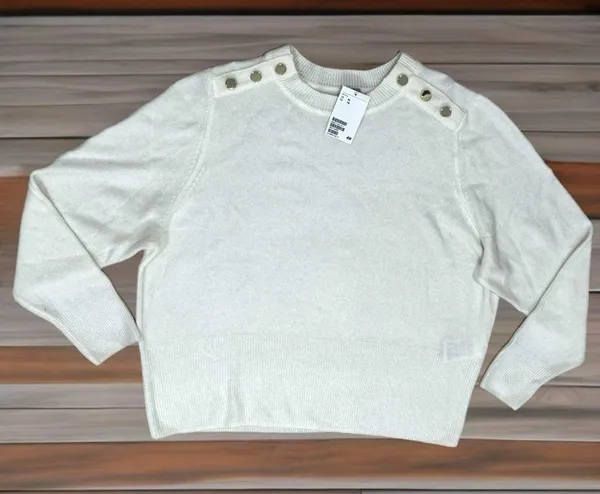 New H&M Women’s Light Knit Cream Sweater Button Accents Wool Blend Sz XL - Image 5