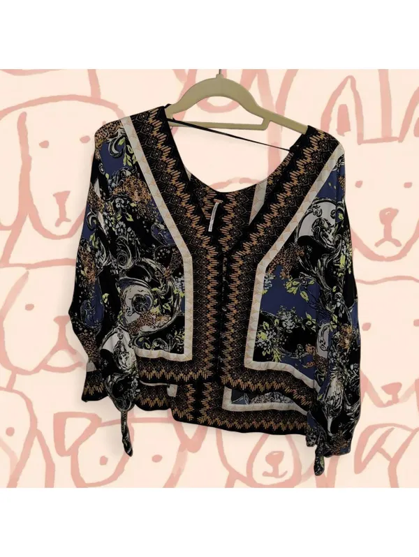 Free People Catch Me if You Can Tie Sleeve Geometric Cheetah Print Top M - Image 3