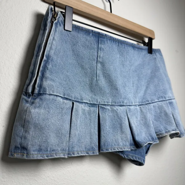 Lioness Revolve Women Miracle Micro Mini Skirt Skort Denim Blue Pleated Y2K‎ - Image 8