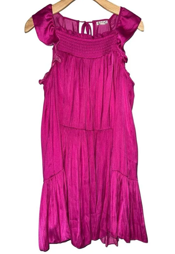 Free People Women’s XS Fuchsia Pink Want Your Love Ruffled Hems Tie Back Dress - Image 4