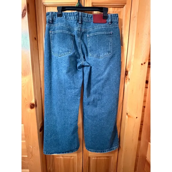 Edikted Women's Sz L Dark Wash Wide Leg Jeans Mid‎ Rise Denim - Image 2