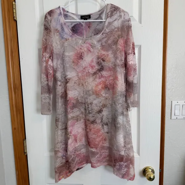 Y2K Fairycore Floral Lace Tunic Top Sheer Mesh Overlay Blouse Cal Style Size M - Image 6