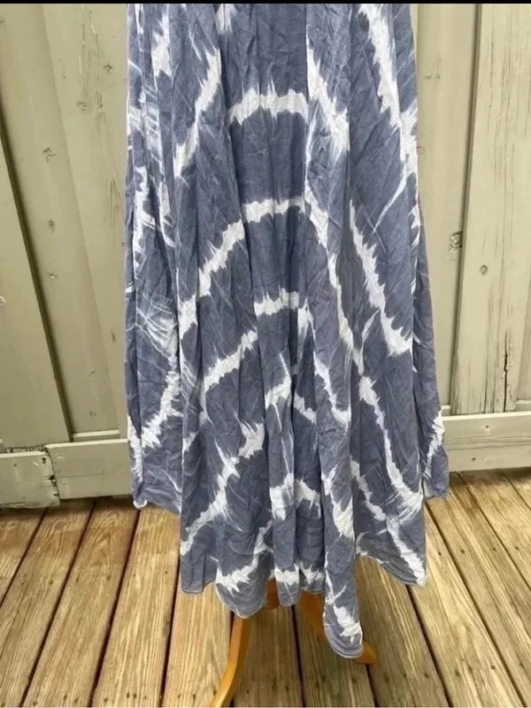 Made In Italy Blue Tie Dye Bohemian Maxi 100% Cotton Sun Dress Size M - Image 5