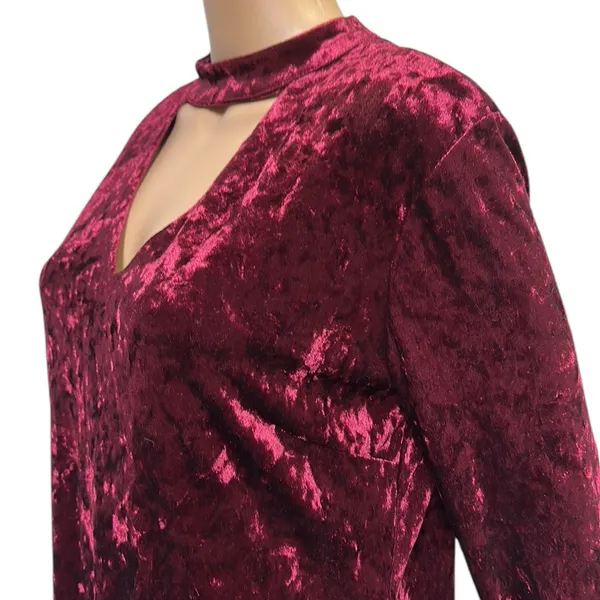 Marc Bouwer Unlimited Burgundy Crushed Velvet Bell Sleeve Keyhole Dress Womens M - Image 9