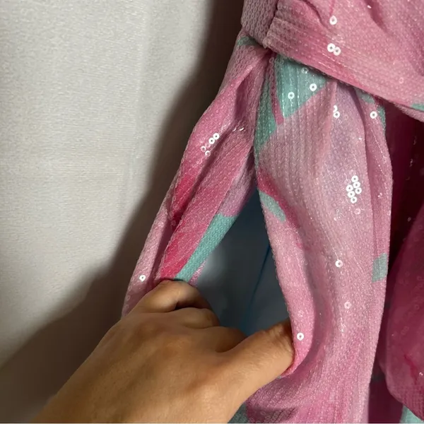 Hutch Anthropologie Aqua Balloon‎ Mini Dress Sequin Bubblegum Blue & Pink Size 4 - Image 6