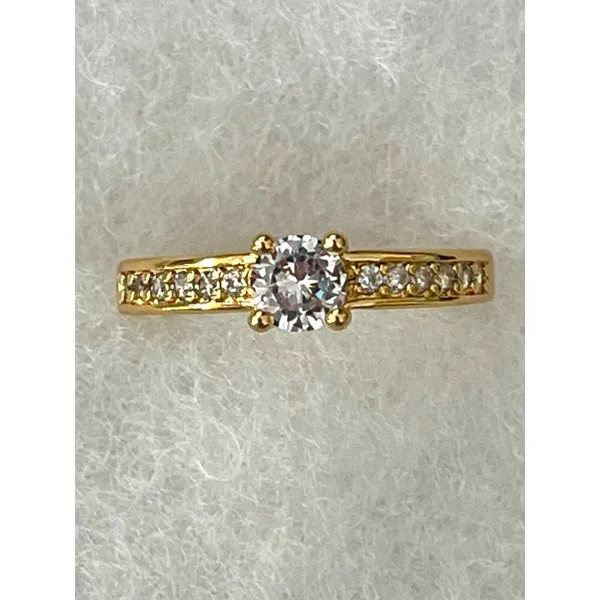 Classic Round High‎ Set CZ Ring Sz 6 Channel Set Accent Stones Pronged Gold Tone - Image 2