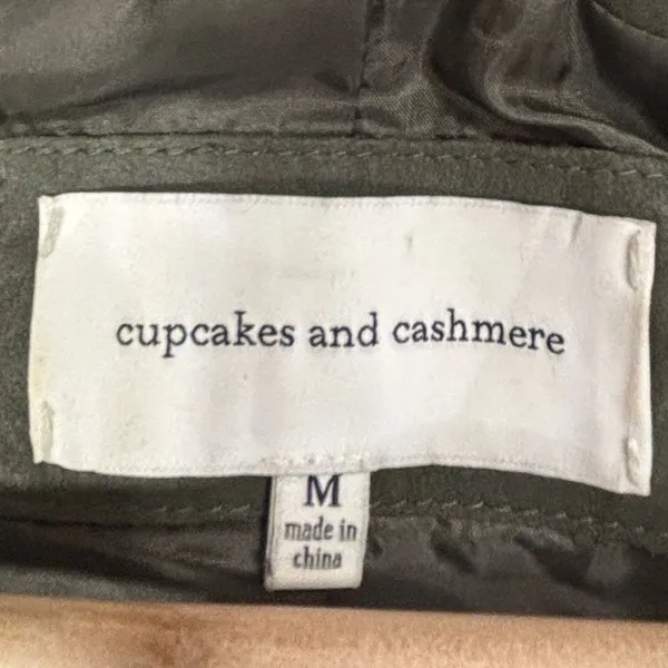Cupcakes & Cashmere Moto Jacket Olive Green‎ Faux Suede Asymmetric Zip Vegan M - Image 6