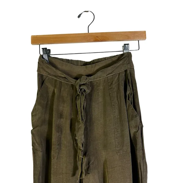 Intermix Lindy Tie Waist Pants Womens 2 Olive Green Cropped Relaxed Quiet Luxury - Image 3