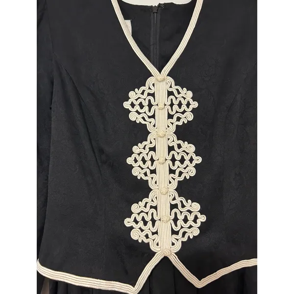 Plaza South Vintage Black Floral Jacquard Soutache Trim Midi Dress Size 12 - Image 6