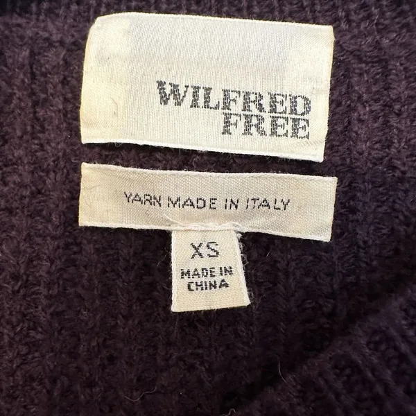 Aritzia Wilfred‎ Free XS Isabelli High Low Wool Waffle Knit Sweater Plum Purple - Image 3