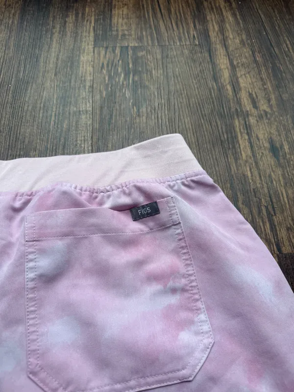 FIGS Women’s Marbled Rose Pink Yola Yoga Skinny Scrub Pants Hospital- Size LP - Image 8
