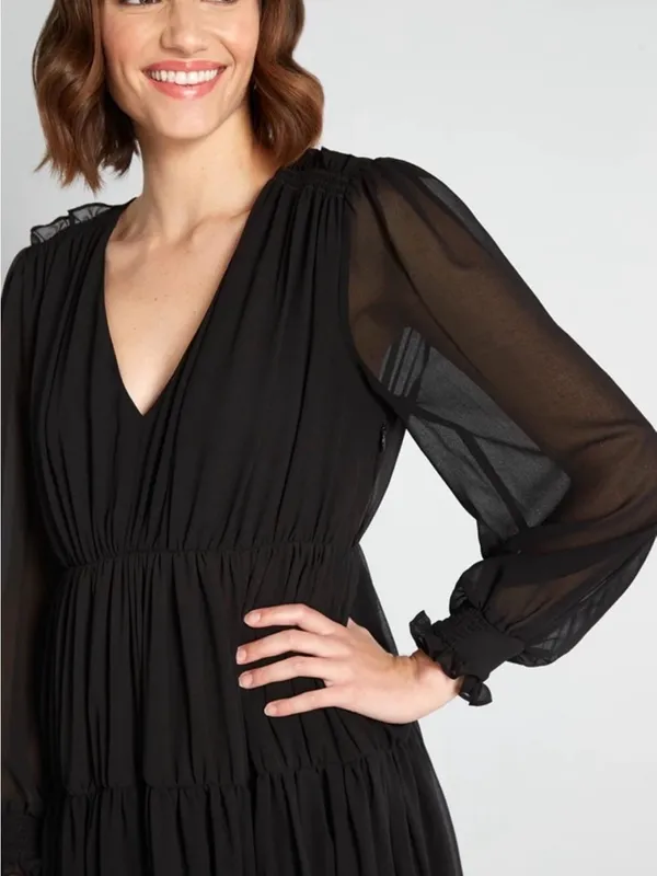 ModCloth Cheers for Tiers Black Chiffon Whimsigoth Mini Dress 8 Romantic Goth - Image 3