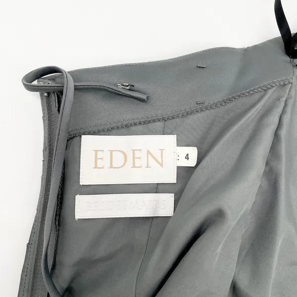 Eden Bridesmaids Cocktail Dress Womens 4 Blue‎ Satin Ruched Formal Minimal Chic - Image 8