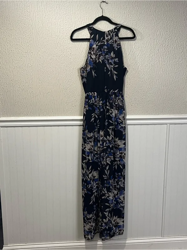 Eliza J Navy Floral Print Chiffon Halter Neck Maxi Dress size 12 NO SASH - Image 5