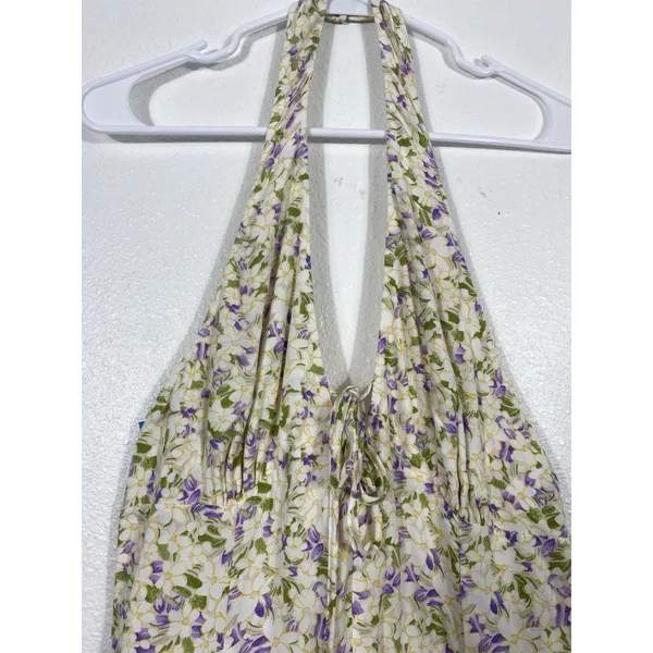 Maeve by Anthropologie Cream Halter Mini Dress with Lavender Floral 100% Viscose - Image 6