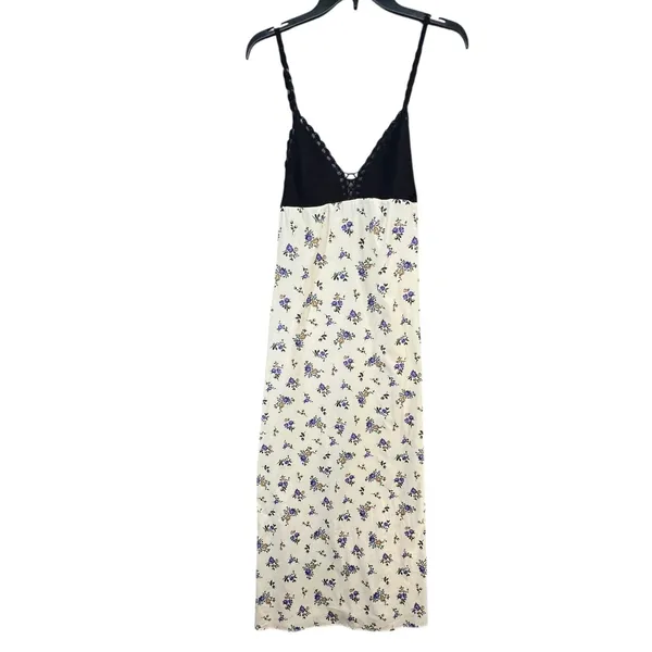Zara Crochet Satin Maxi Slip Dress Black Cream‎ Lavender Floral Boho Festival S - Image 7