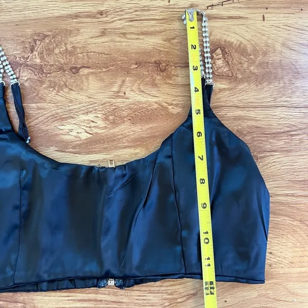 Oh Polly Black Rhinestone Strap Crop Top Zipper Back Evening Clubwear - Image 5