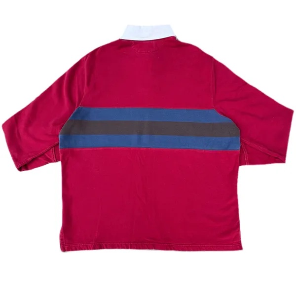 Vintage 90s Polo Ralph Lauren Rugby Red Collared Striped Long Sleeve T-shirt - Image 2