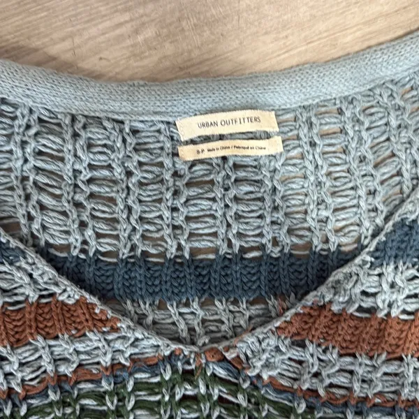 Urban Outfitters Blue and Brown V-Neck Sweater - Image 4