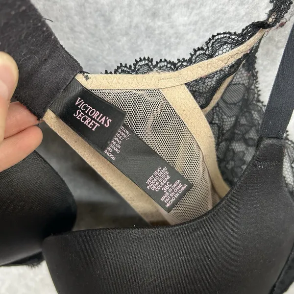 Victorias Secret Bra 36C Padded Demi Underwire Black/Nude Lace Glamour Sexy - Image 3