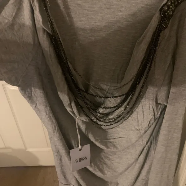 NWT threeeightytwo.com grey cowl neck/round neckline jeweled shirt size medium‎ - Image 2