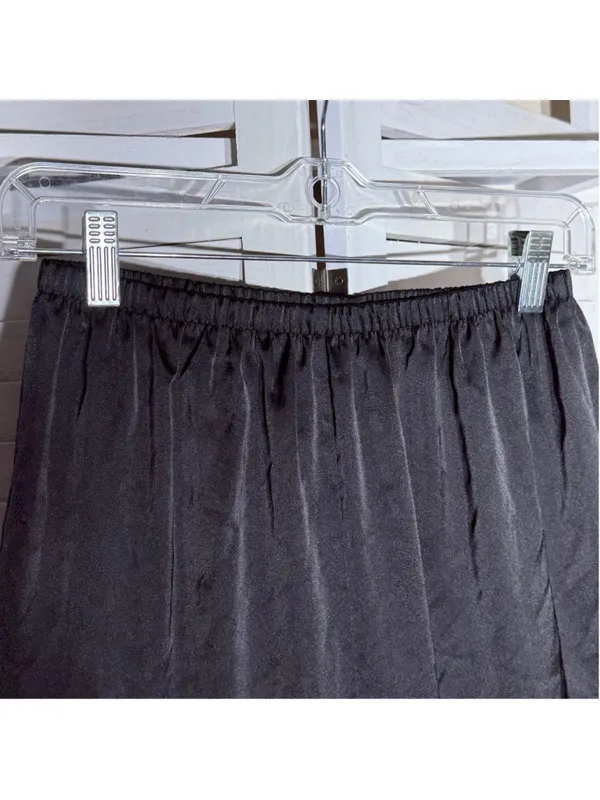 Vintage Y2K black satin pants faux fur ankles wide leg elastic waist whimsigoth - Image 6