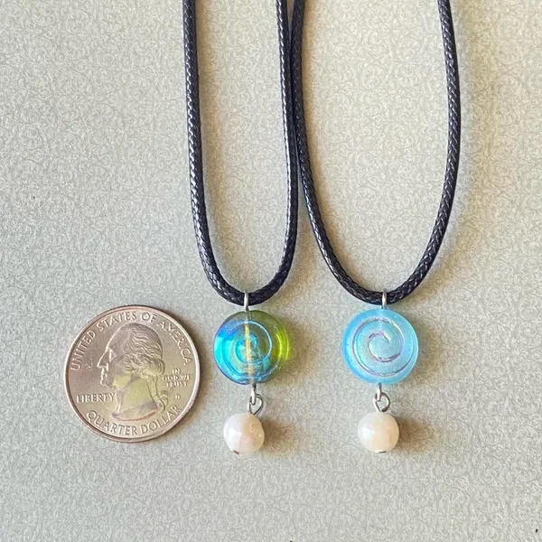 Handmade spiral swirl uzumaki & natural freshwater baroque pearl funky boho fairy style unique necklace🌀 - Image 4