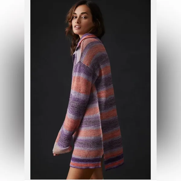 Anthropologie Daily Practice Half-Zip Tunic Sweater Mini Dress Striped M - Image 4
