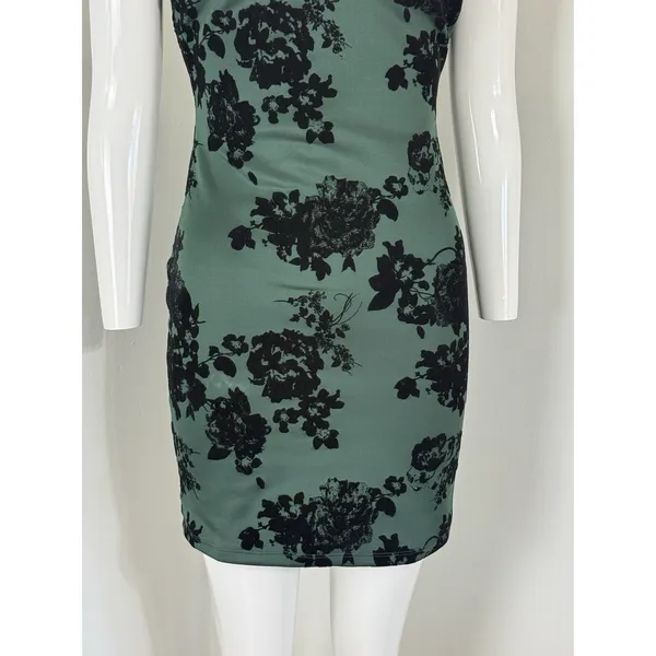 Windsor Women’s Green Velvet Floral Whimsigoth Dress Goth Grunge Stretch Size S NWT - Image 5