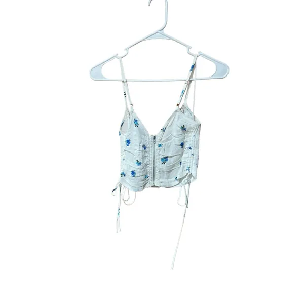Sky to Moon Floral Crop Top White and Blue - Size Small - Image 3